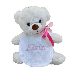 Λούτρινο Αρκουδάκι με Βρεφική Σαλιάρα & Κέντημα Ονόματος